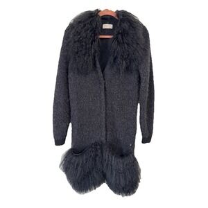 Falconeri - Cardigan Merino Virgin And Alpaca Wool Faux Fur Size S Made In Italy